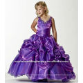 Melhor venda de decote em V frisado appliqued ruched vestido de bola flor de uva feito sob medida meninas vestimentas CWFaf4880